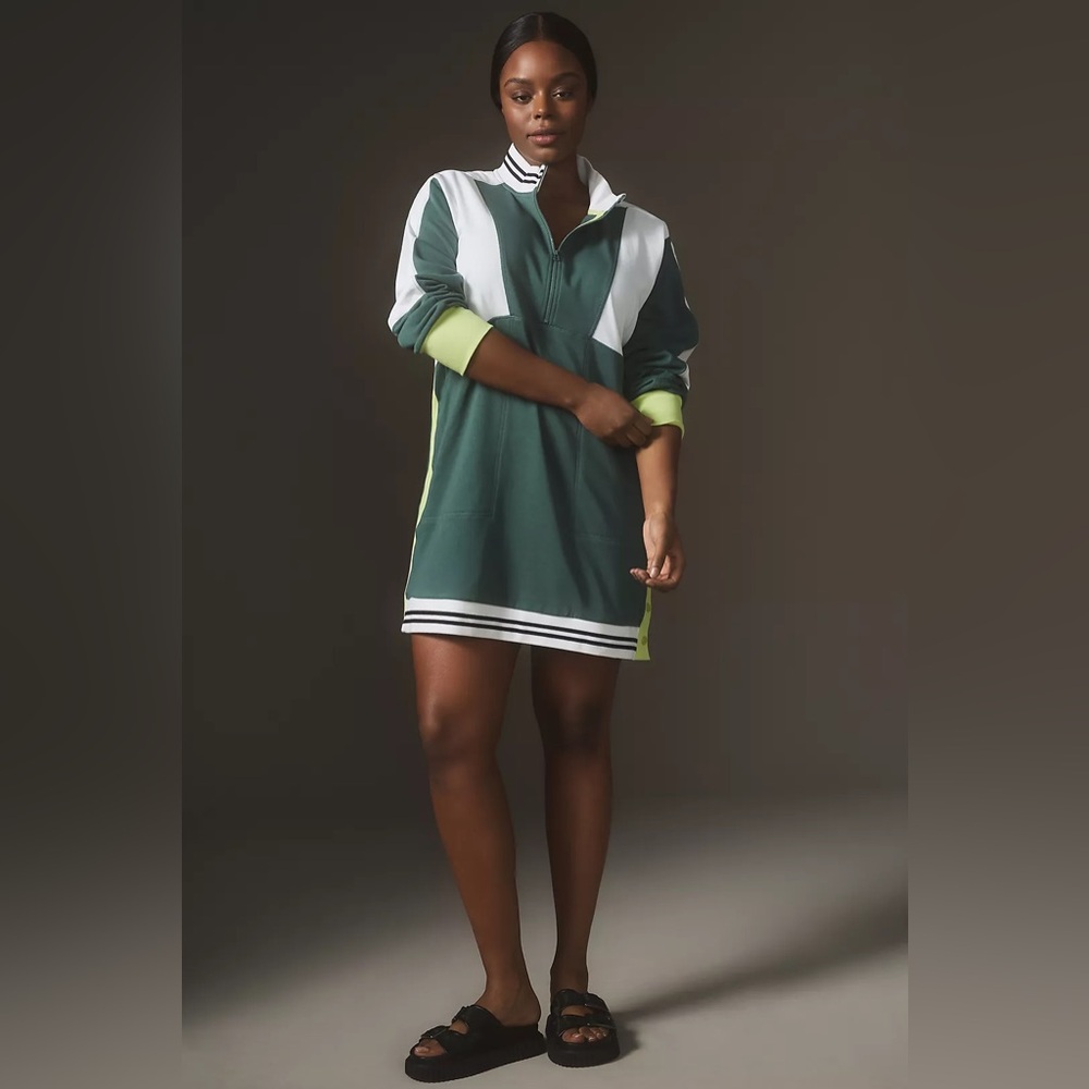 Long Sleeve Green and White Pullover Dress